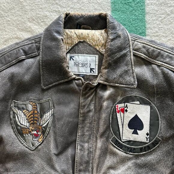 Vintage Phase 2 Flying Tigers WWII Leather Aviator Bomber Jacket Size 42 - Picture 2 of 7